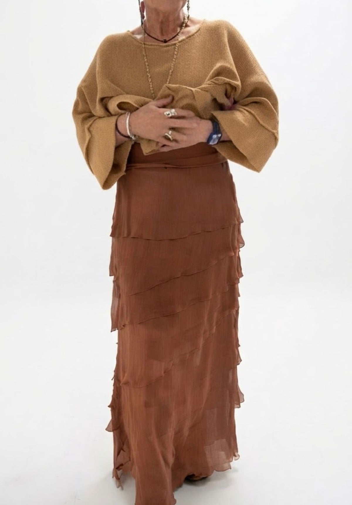 Made In Italy Messina Layered Maxi Silk Skirt